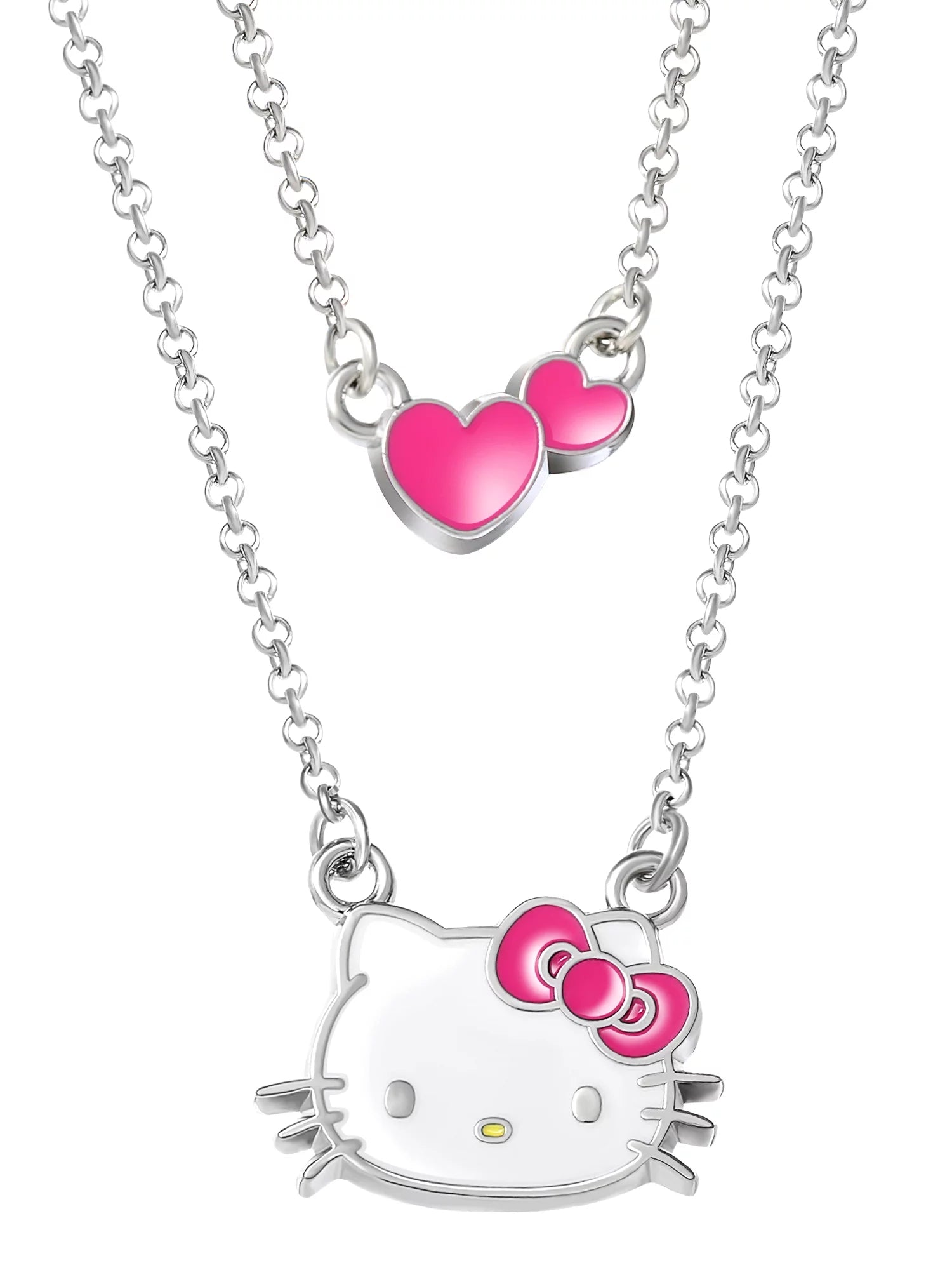 Sanrio, , Girl'S, Silver-Tone Enamel Hearts Double Necklace Set